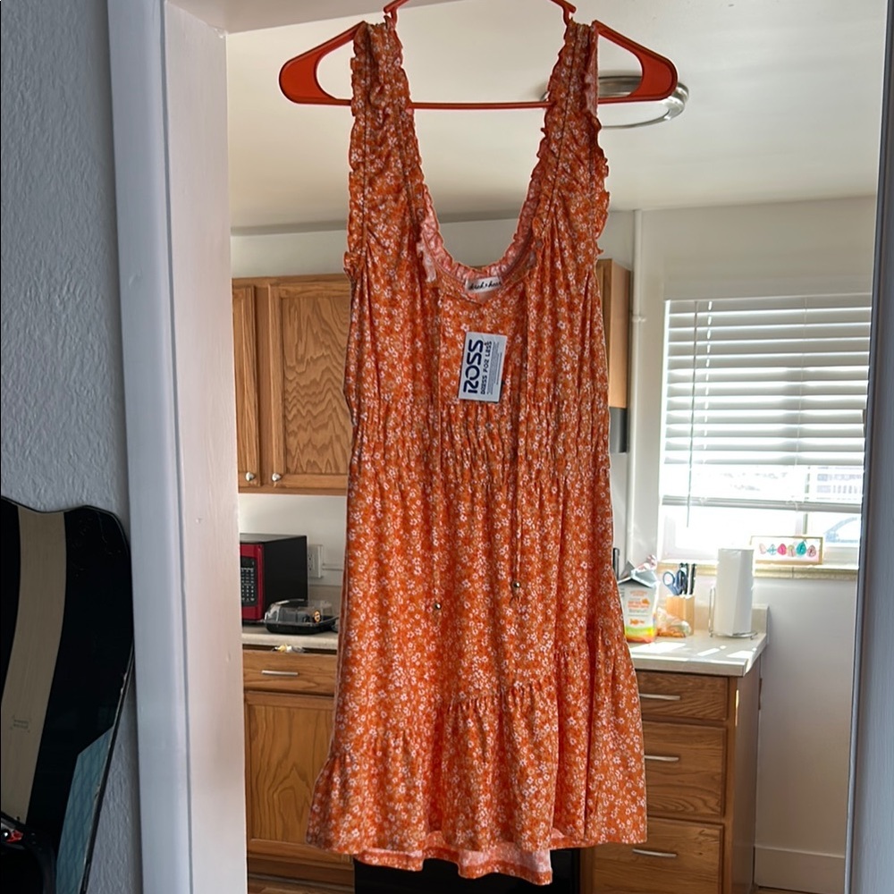 Orange Floral Sleeveless Dress